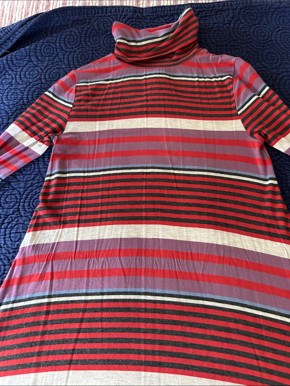 Anthropologie Red, Purple & Black Striped Turtleneck women’s Dress - Picture 1 of 5
